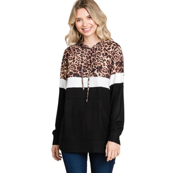 Culture Code's Black Color Block Long Sleeve Hoodie Pullover Top CHH1350L - Picture 3 of 10